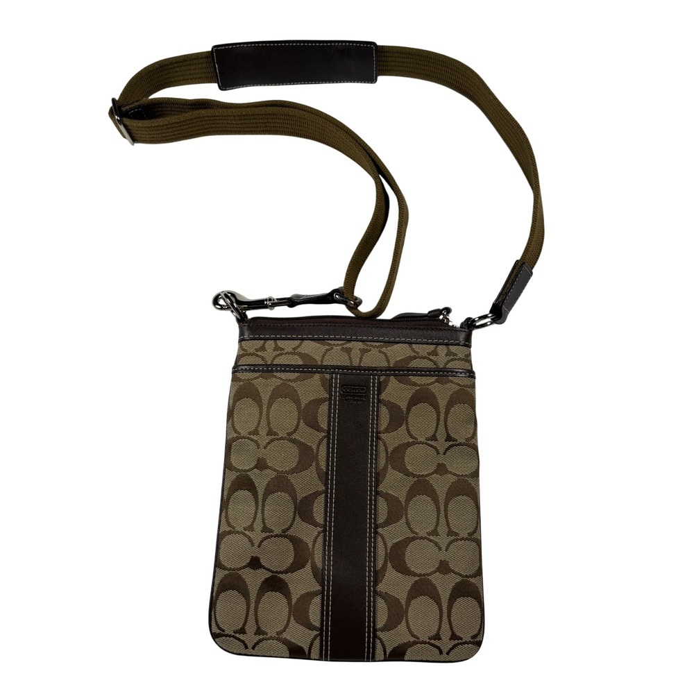Coach Signature North South Swingpack Crossbody Bag Khaki Brown F06016